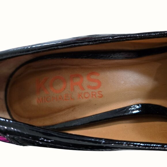 Kors Michael Kors Black Patent Leather Womens Loafer Style Platform Heels Sz 6.5 - Picture 7 of 9